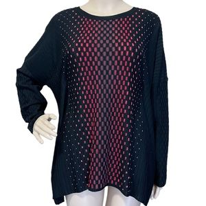 MISSONI M black & red ombre knit sweater fishnet textured